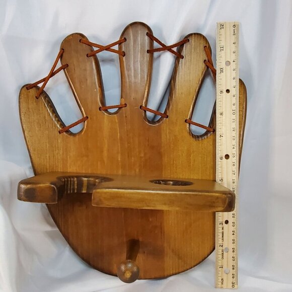 Wooden Baseball Glove Shaped Bat and Ball Holder Display Rack With Peg - Picture 6 of 10